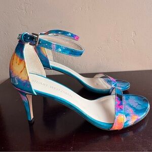 Stuart Weitzman NuNaked Sandals in Surf Paintball Patent